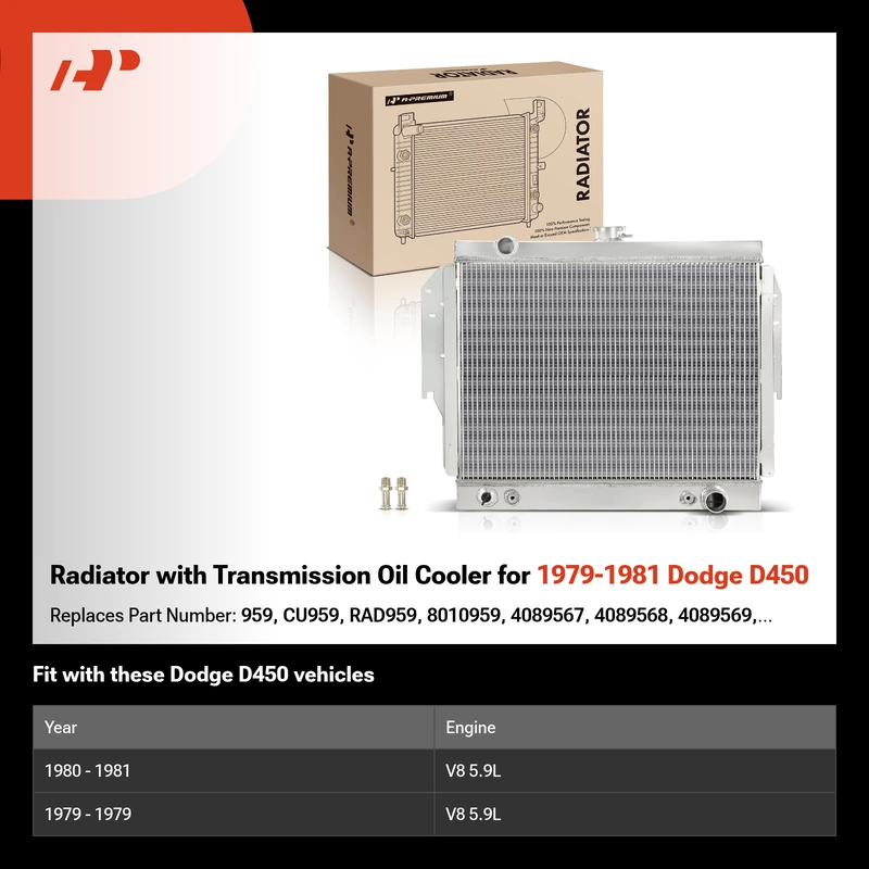 Radiator with Transmission Oil Cooler for 1979-1981 Dodge D450