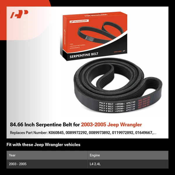 84.66 Inch Serpentine Belt for 2003-2005 Jeep Wrangler