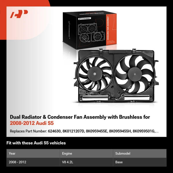 Dual Radiator & Condenser Fan Assembly with Brushless for 2008-2012 Audi S5