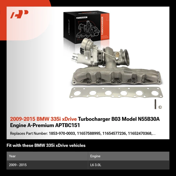2009-2015 BMW 335i xDrive Turbocharger B03 Model N55B30A Engine A-Premium APTBC151
