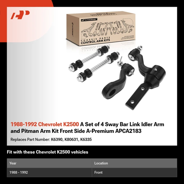 1988-1992 Chevrolet K2500 A Set of 4 Sway Bar Link Idler Arm and Pitman Arm Kit Front Side A-Premium APCA2183