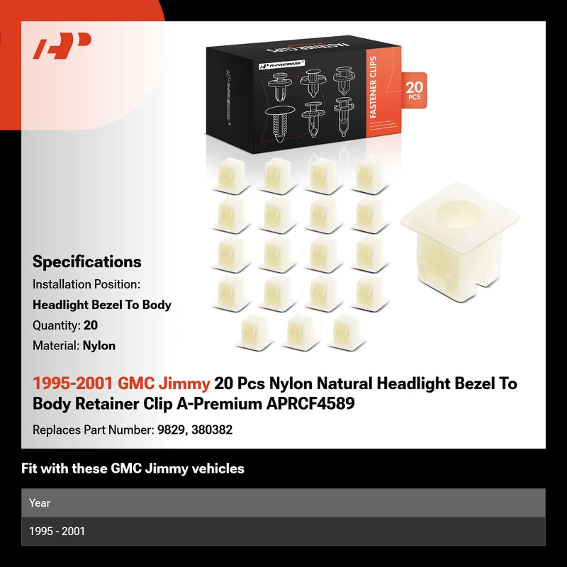 1995-2001 GMC Jimmy 20 Pcs Nylon Natural Headlight Bezel To Body Retainer Clip A-Premium APRCF4589