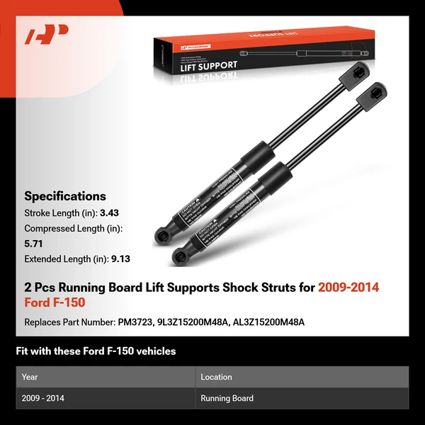 2 Pcs Running Board Lift Supports Shock Struts for 2009-2014 Ford F-150