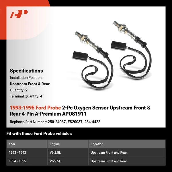 1993-1995 Ford Probe 2-Pc Oxygen Sensor Upstream Front & Rear 4-Pin A-Premium APOS1911