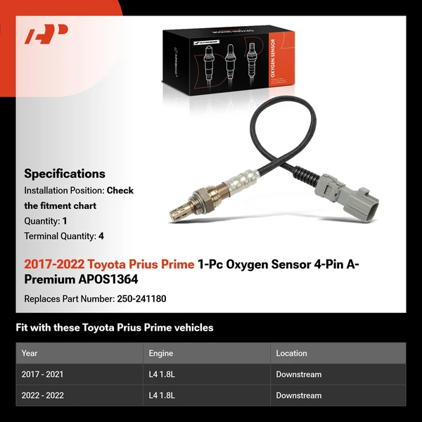 2017-2022 Toyota Prius Prime 1-Pc Oxygen Sensor 4-Pin A-Premium APOS1364