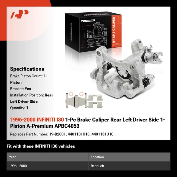 1996-2000 INFINITI I30 1-Pc Brake Caliper Rear Left Driver Side 1-Piston A-Premium APBC4053