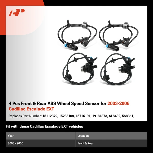 4 Pcs Front & Rear ABS Wheel Speed Sensor for 2003-2006 Cadillac Escalade EXT