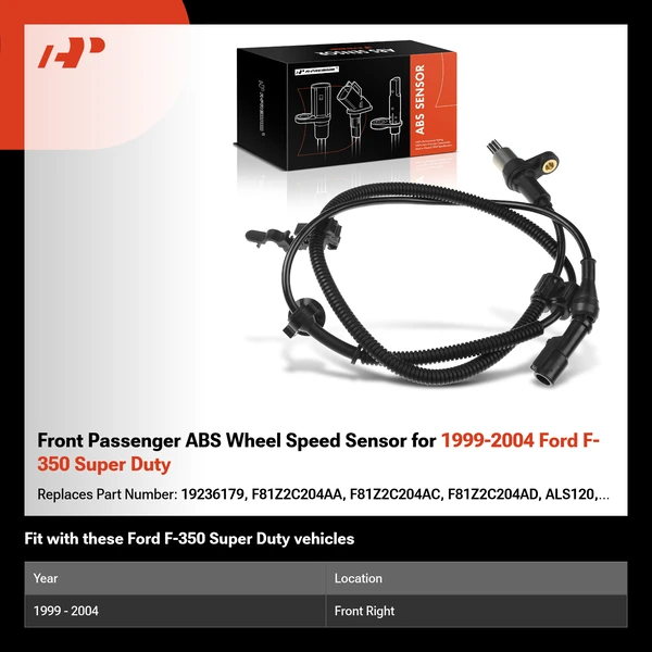 Front Passenger ABS Wheel Speed Sensor for 1999-2004 Ford F-350 Super Duty