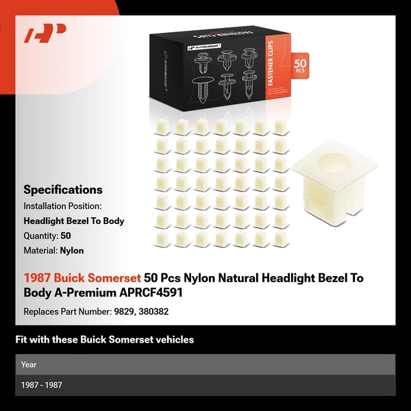 1987 Buick Somerset 50 Pcs Nylon Natural Headlight Bezel To Body A-Premium APRCF4591