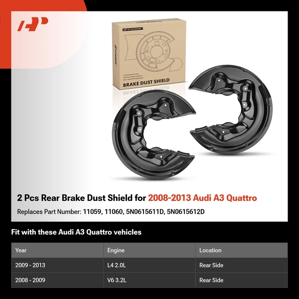 2 Pcs Rear Brake Dust Shield for 2008-2013 Audi A3 Quattro