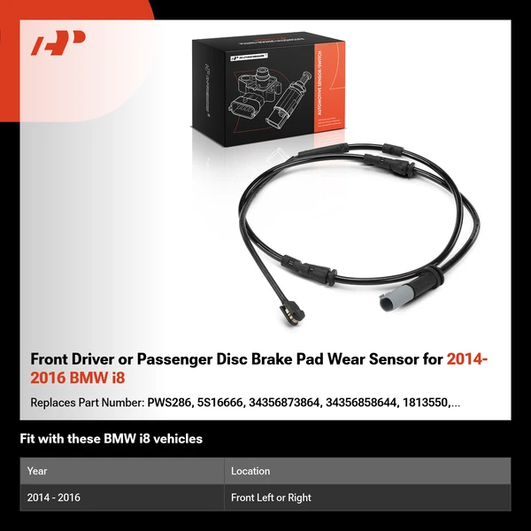 Front Driver or Passenger Disc Brake Pad Wear Sensor for 2014-2016 BMW i8