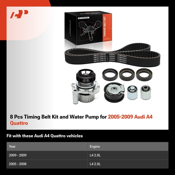 8 Pcs Timing Belt Kit and Water Pump for 2005-2009 Audi A4 Quattro