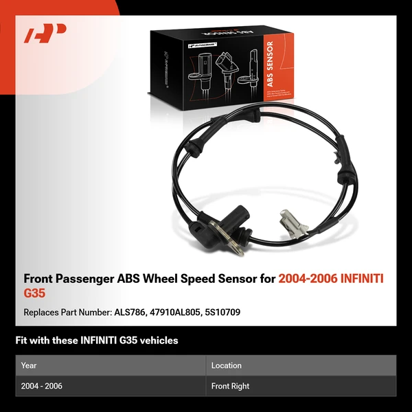 Front Passenger ABS Wheel Speed Sensor for 2004-2006 INFINITI G35