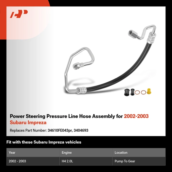 Power Steering Pressure Line Hose Assembly for 2002-2003 Subaru Impreza