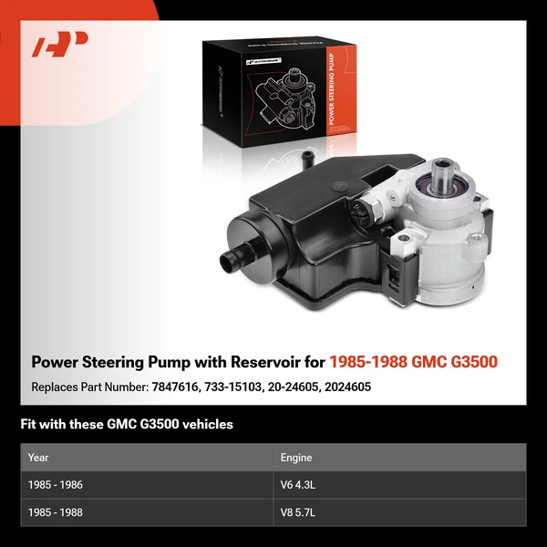 Power Steering Pump with Reservoir for 1985-1988 GMC G3500
