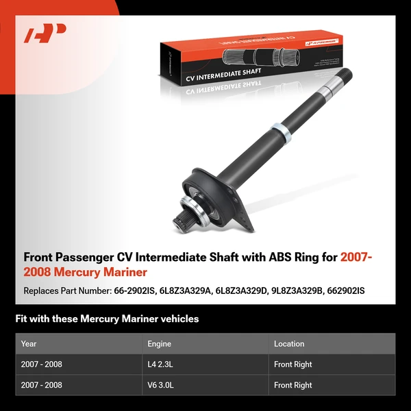 Front Passenger CV Intermediate Shaft with ABS Ring for 2007-2008 Mercury Mariner