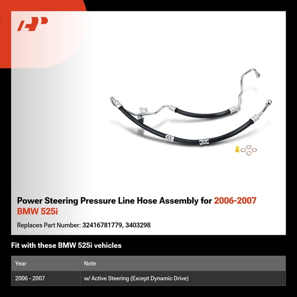 Power Steering Pressure Line Hose Assembly for 2006-2007 BMW 525i