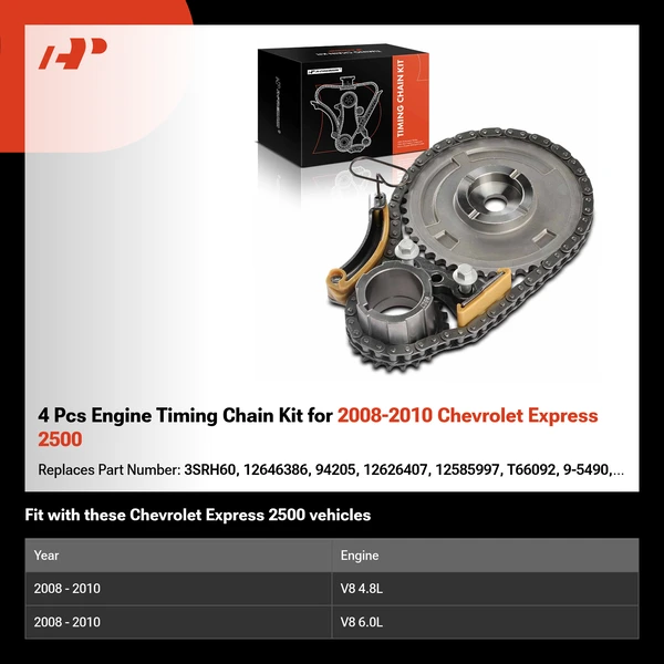 4 Pcs Engine Timing Chain Kit for 2008-2010 Chevrolet Express 2500