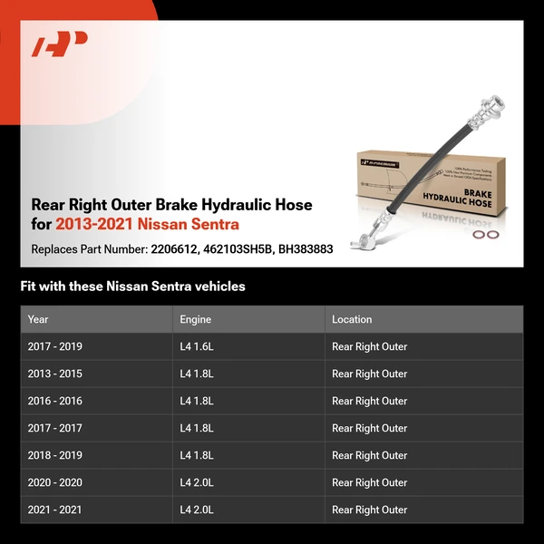 Rear Right Outer Brake Hydraulic Hose for 2013-2021 Nissan Sentra