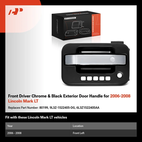 Front Driver Chrome & Black Exterior Door Handle for 2006-2008 Lincoln Mark LT