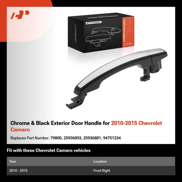 Chrome & Black Exterior Door Handle for 2010-2015 Chevrolet Camaro