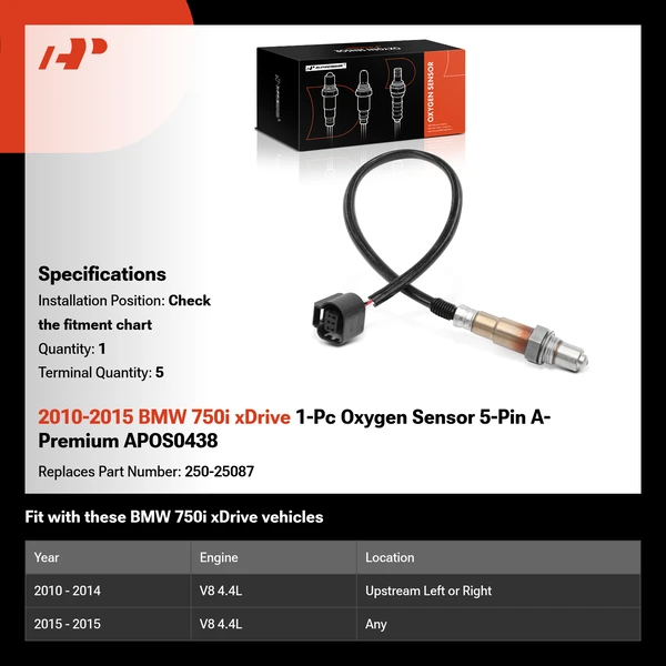 2010-2015 BMW 750i xDrive 1-Pc Oxygen Sensor 5-Pin A-Premium APOS0438