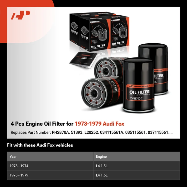 4 Pcs Engine Oil Filter for 1973-1979 Audi Fox