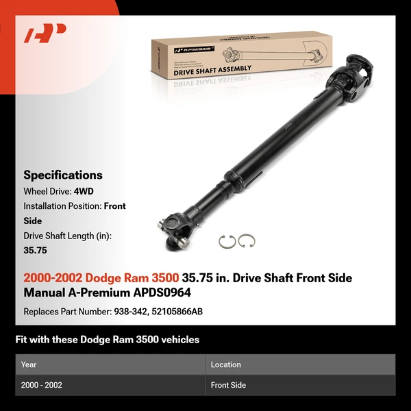 2000-2002 Dodge Ram 3500 35.75 in. Drive Shaft Front Side Manual A-Premium APDS0964