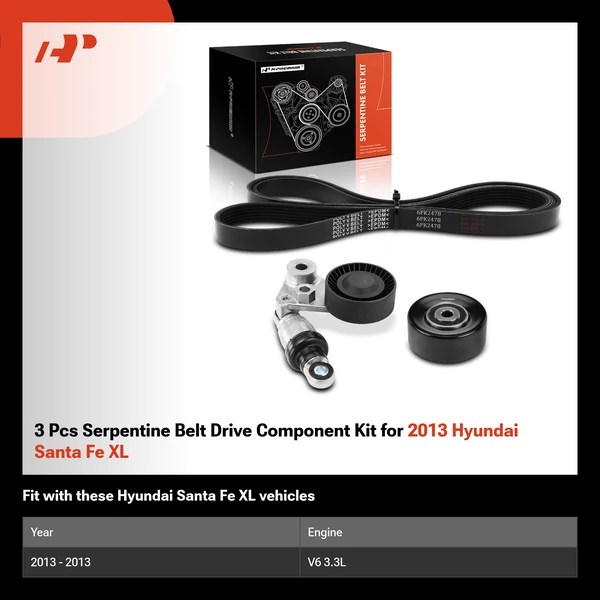 3 Pcs Serpentine Belt Drive Component Kit for 2013 Hyundai Santa Fe XL