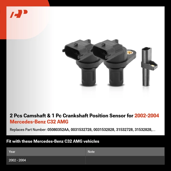 2 Pcs Camshaft & 1 Pc Crankshaft Position Sensor for 2002-2004 Mercedes-Benz C32 AMG