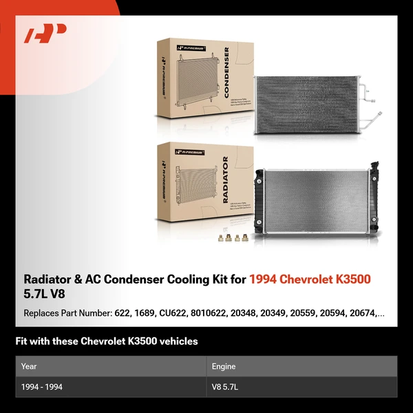 Radiator & AC Condenser Cooling Kit for 1994 Chevrolet K3500 5.7L V8
