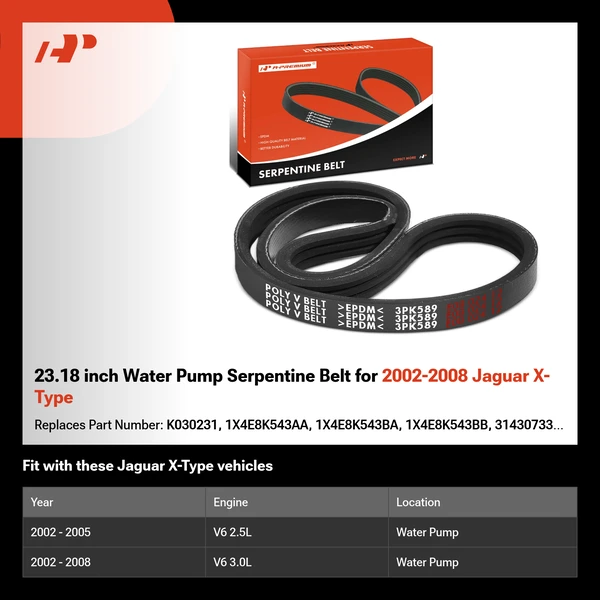 23.18 inch Water Pump Serpentine Belt for 2002-2008 Jaguar X-Type