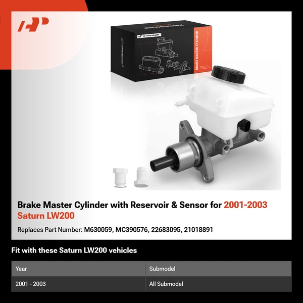 Brake Master Cylinder with Reservoir & Sensor for 2001-2003 Saturn LW200