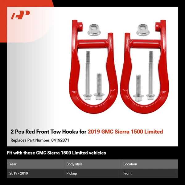 2 Pcs Red Front Tow Hooks for 2019 GMC Sierra 1500 Limited
