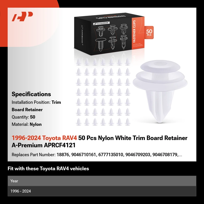 1996-2024 Toyota RAV4 50 Pcs Nylon White Trim Board Retainer A-Premium APRCF4121