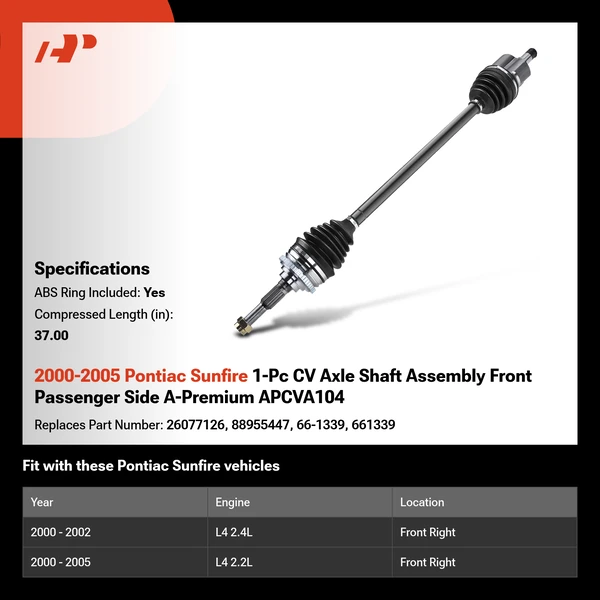 2000-2005 Pontiac Sunfire 1-Pc CV Axle Shaft Assembly Front Passenger Side A-Premium APCVA104