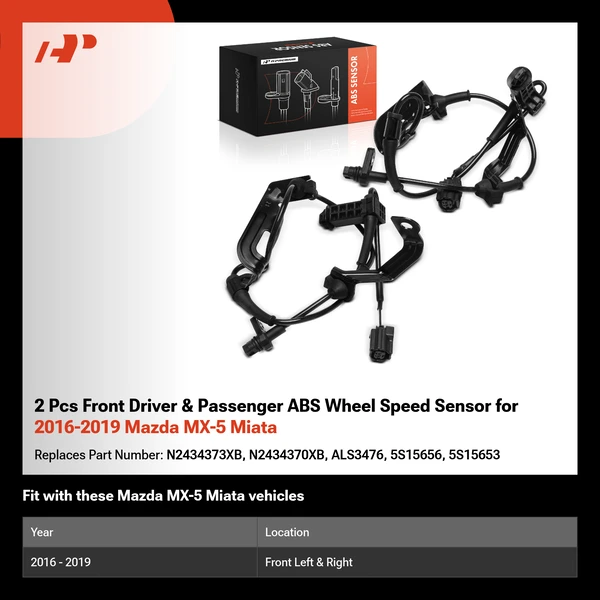 2 Pcs Front Driver & Passenger ABS Wheel Speed Sensor for 2016-2019 Mazda MX-5 Miata