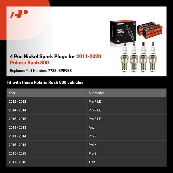4 Pcs Nickel Spark Plugs for 2011-2020 Polaris Rush 800