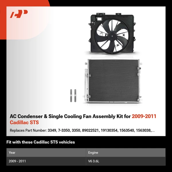 AC Condenser & Single Cooling Fan Assembly Kit for 2009-2011 Cadillac STS