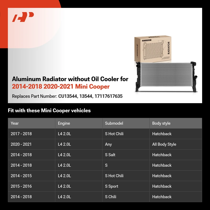 Aluminum Radiator without Oil Cooler for 2014-2018 2020-2021 Mini Cooper