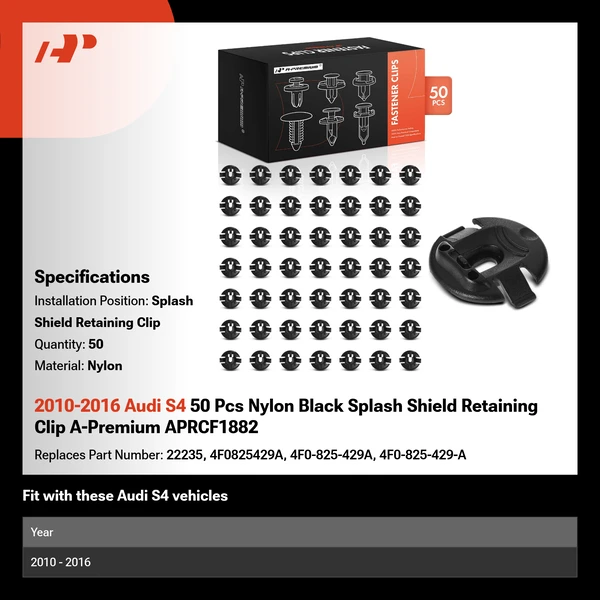 2010-2016 Audi S4 50 Pcs Nylon Black Splash Shield Retaining Clip A-Premium APRCF1882