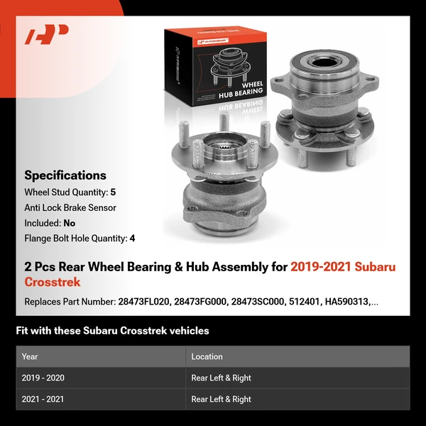 2 Pcs Rear Wheel Bearing & Hub Assembly for 2019-2021 Subaru Crosstrek