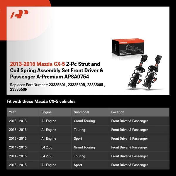 2013-2016 Mazda CX-5 2-Pc Strut and Coil Spring Assembly Set Front Driver & Passenger A-Premium APSA0754