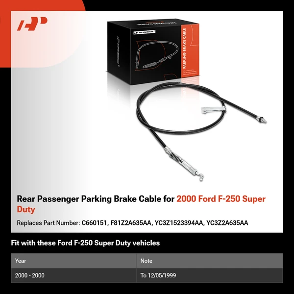 Rear Passenger Parking Brake Cable for 2000 Ford F-250 Super Duty
