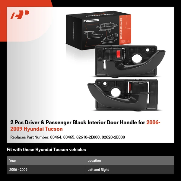 2 Pcs Driver & Passenger Black Interior Door Handle for 2006-2009 Hyundai Tucson