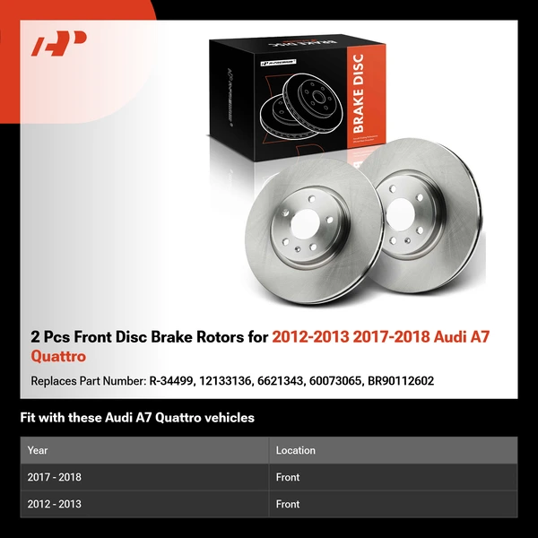 2 Pcs Front Disc Brake Rotors for 2012-2013 2017-2018 Audi A7 Quattro