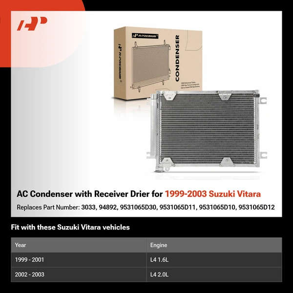 AC Condenser with Receiver Drier for 1999-2003 Suzuki Vitara