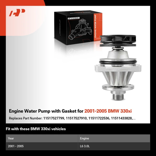 Engine Water Pump with Gasket for 2001-2005 BMW 330xi