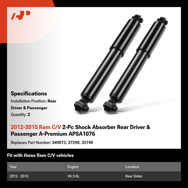 2012-2015 Ram C/V 2-Pc Shock Absorber Rear Driver & Passenger A-Premium APSA1076