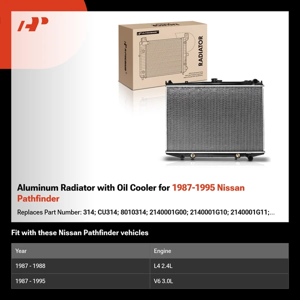 Aluminum Radiator with Oil Cooler for 1987-1995 Nissan Pathfinder